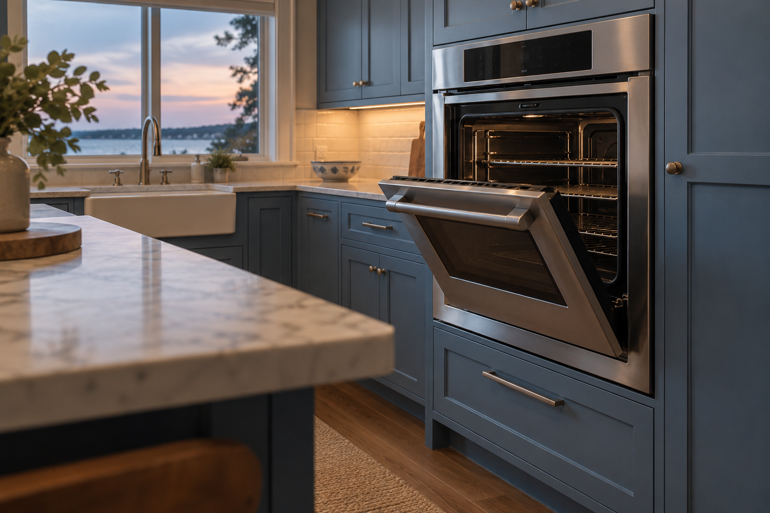 Illustrative Thermador oven in a residential kitchen — AI image for Wolf Repair Old Greenwich
