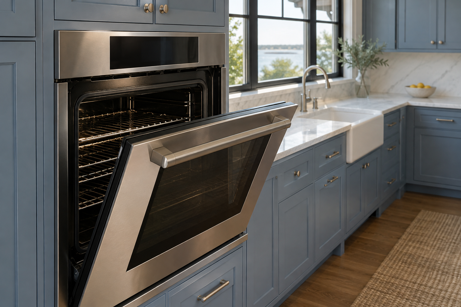 Illustrative Thermador oven in a residential kitchen — AI image for Wolf Repair Old Greenwich