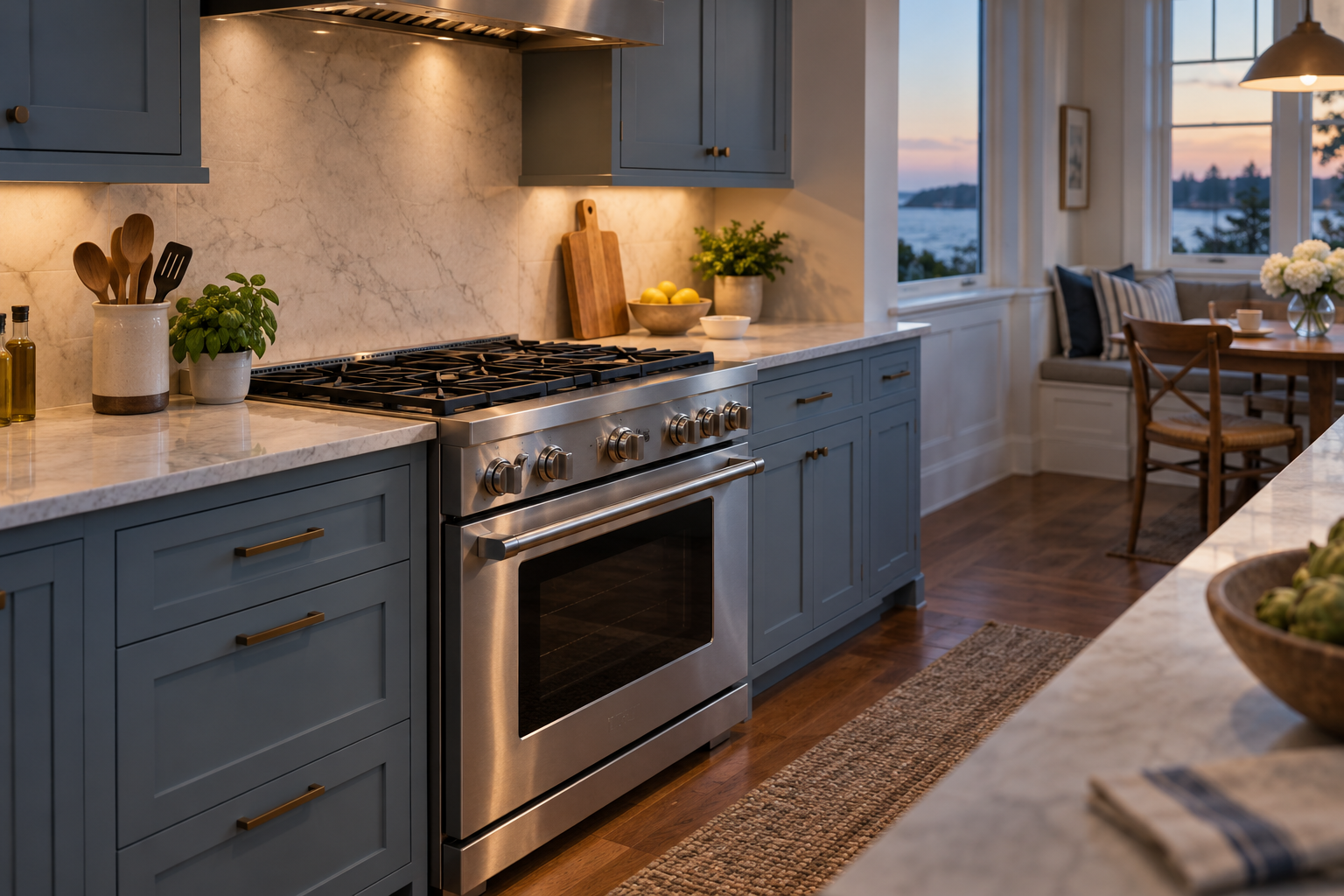 Illustrative Monogram range in a residential kitchen — AI image for Wolf Repair Old Greenwich