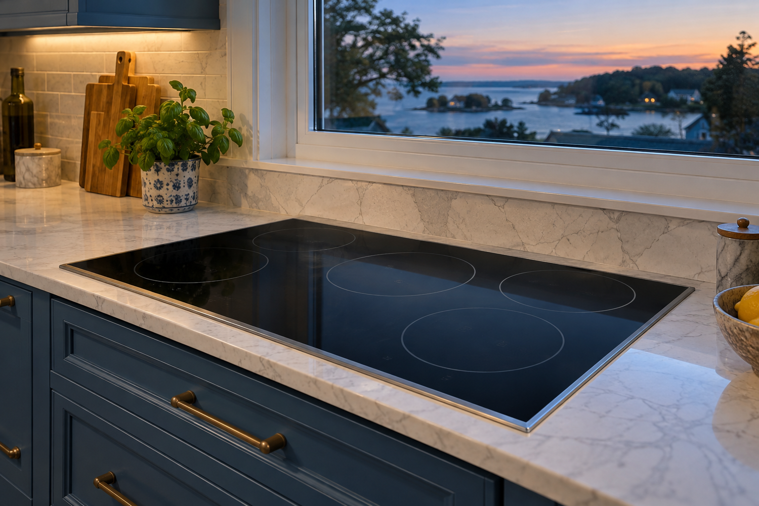 Illustrative Wolf cooktop in a residential kitchen — AI image for Wolf Repair Old Greenwich
