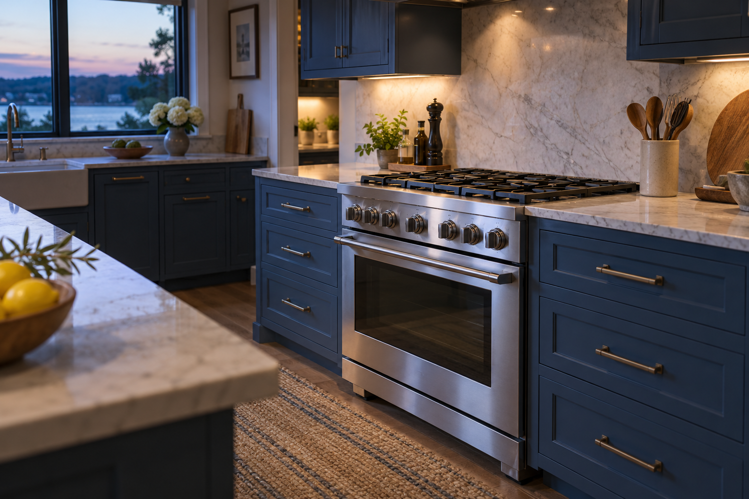 Illustrative Monogram range in a residential kitchen — AI image for Wolf Repair Old Greenwich