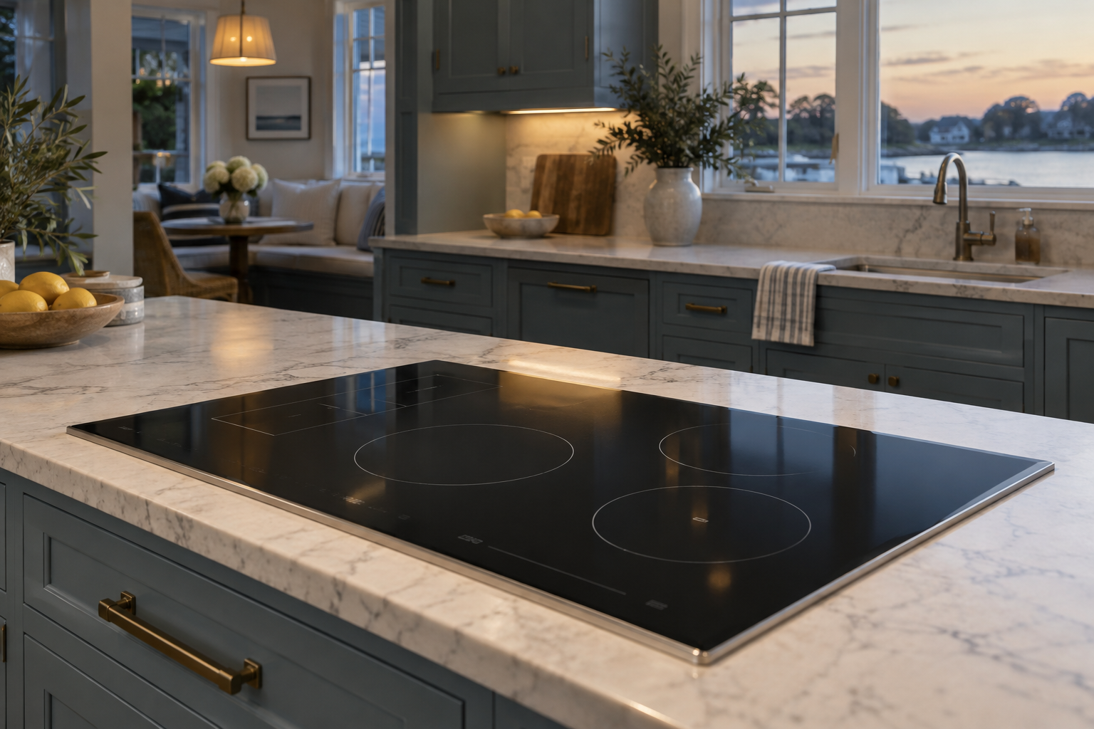 Illustrative Thermador cooktop in a residential kitchen — AI image for Wolf Repair Old Greenwich